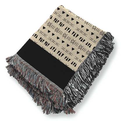 Woven Blanket, Wall Decor, Minimalist Throw Blanket, 100% Cotton, Beige and Black Blanket, African Tribal Pattern, Housewarming, Christmas