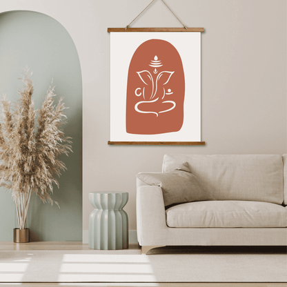 Boho Wood Topped Wall Tapestry with Ganesh Design, Ideal for Yoga Lovers, Home Decor, Wall Art, Meditation