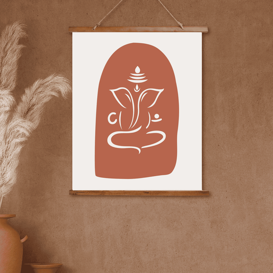 Boho Wood Topped Wall Tapestry with Ganesh Design, Ideal for Yoga Lovers, Home Decor, Wall Art, Meditation
