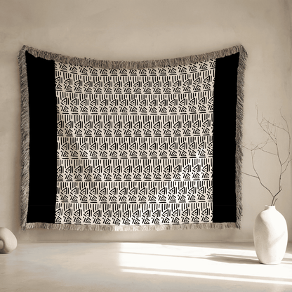 Woven Throw Blanket Aztek Pattern, 100% Cotton, Black and Beige Minimalist Home Decor, Housewarming Gift, Christmas, Birthday Gift