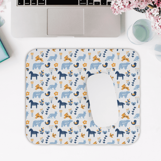 Mouse Pad, Nature Themed Mousepad, Woodland Animal Print Mousepad, Gift for Coworker, Gift for Boss, Scandinavian Folk Art, Scandi Design