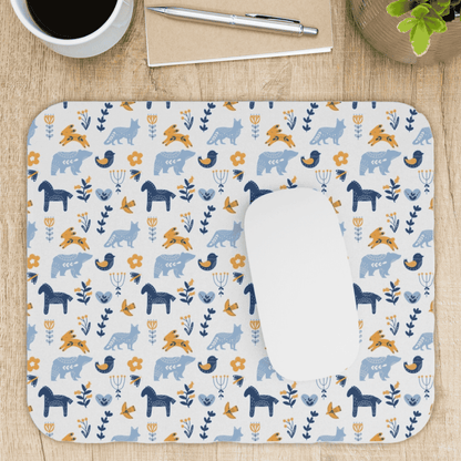 Mouse Pad, Nature Themed Mousepad, Woodland Animal Print Mousepad, Gift for Coworker, Gift for Boss, Scandinavian Folk Art, Scandi Design