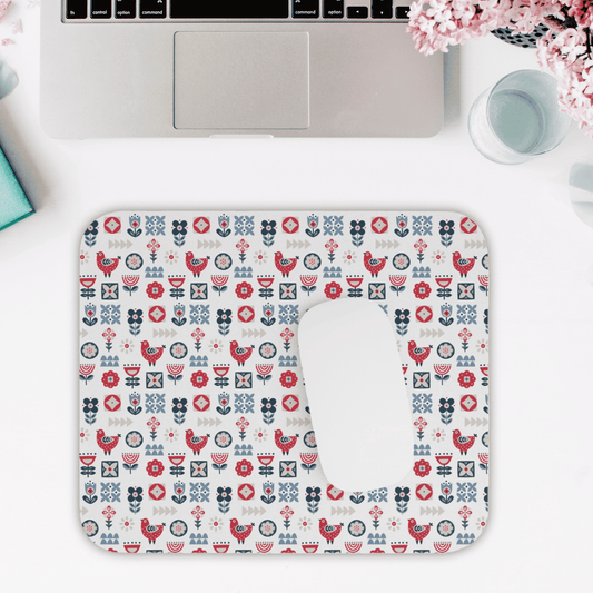 Mouse Pad, Nature Themed Mousepad, Woodland Animal Print Mousepad, Gift for Coworker, Gift for Boss, Scandinavian Folk Art, Scandi Design