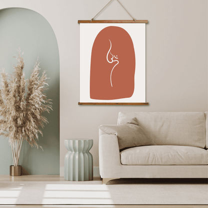 Tapestry with Hanger, Om Sign Design, Wood Top, 26"x36", Indian Art, Abstract Om Symbol, Puja Room Wall Art, Meditation Yoga Room Art
