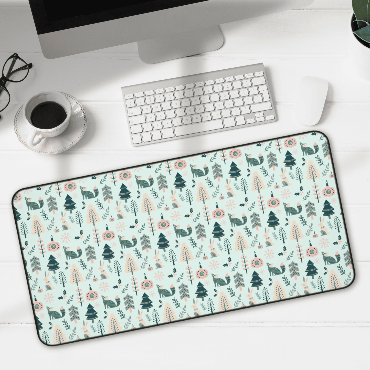 Scandinavian Inspired Design Forest Scene Desk Mat, Boho Desk Accessories, Nature Lover Gift, Home Office Decor, Wildlife Theme
