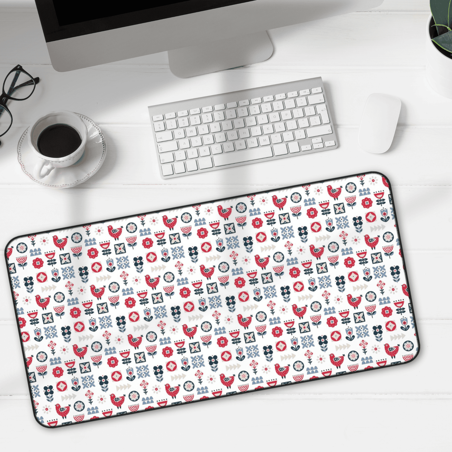 Desk Mat Scandinavian Inspired Design, Home Office Decor, Nordic Art, Hygge, Work from Home Essentials, Scandi Floral, Bird Flower Design