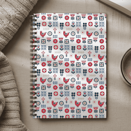 Spiral Notebook - Scandinavian Floral Design, Nordic Art, Ruled Lines, Cute Stationery, Gift for Students, Journal, Office Supplies, Planner