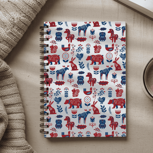 Spiral Notebook - Scandinavian Animal Pattern, Ruled Line, Cute Stationery, Gift for Students, Journaling, Writing, Creative Note-taking