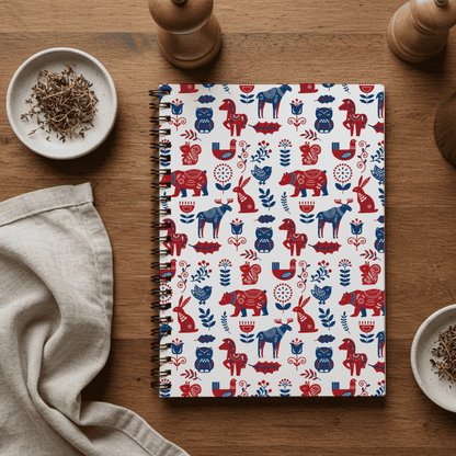 Spiral Notebook - Scandinavian Animal Pattern, Ruled Line, Cute Stationery, Gift for Students, Journaling, Writing, Creative Note-taking