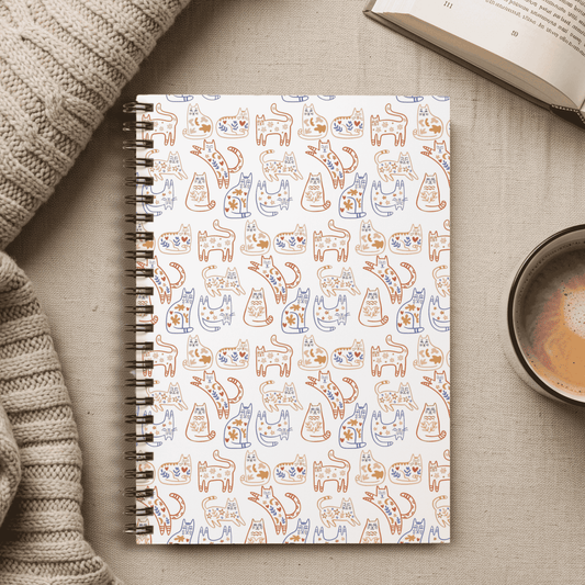 Spiral Notebook - Scandinavian Folk Art Cat Design, Ruled Line, Kawaii Journal, Cat Lover Gift, Cute Stationery, Writing Notebook