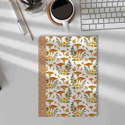 Autumn Themed Hardcover Matte Journal with Vibrant Mushrooms, Cute Yellow Flowers, and Botanical Elements