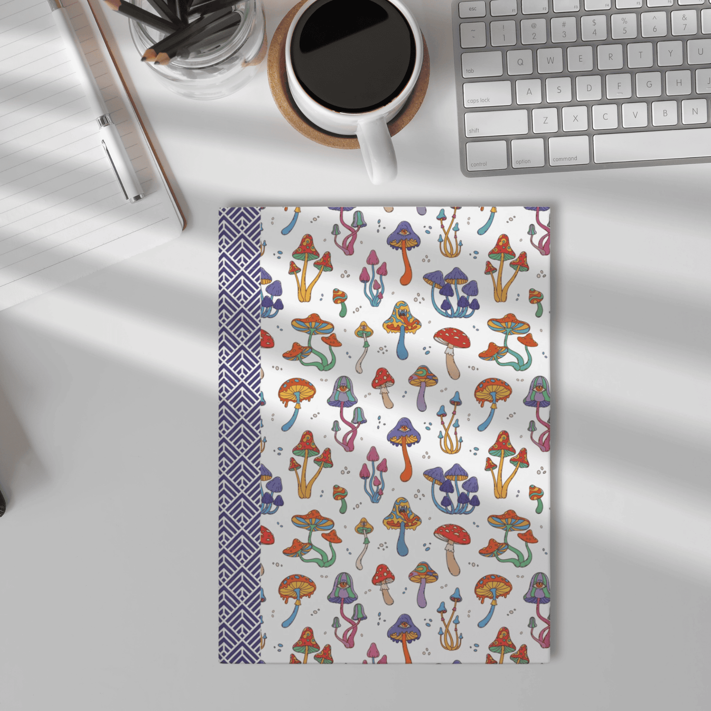 Hardcover Journal, Bright Colorful Whimsical Psychedelic Mushroom Design