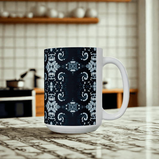 Tie Dye Ceramic Artistry Mug, Shibori Artistic Coffee Cup, Coffee Lover Gift, Deep Indigo Tea Cup Coffee Mug, Dishwasher Safe Microwave Safe