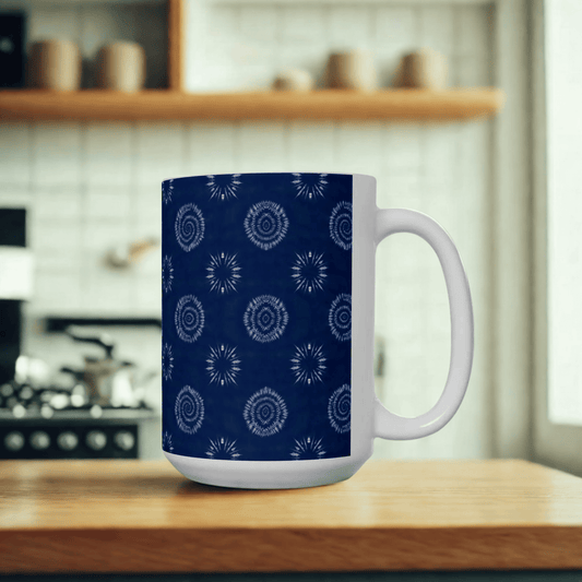 Shibori Tie Dye Mug, 11oz or 15oz, Artistic Indigo Ceramic Coffee Mug, BPA Free, Dishwasher and Microwave Safe, Gifts for Her, Tea Cup