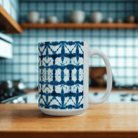 Shibori Tie Dye Ceramic Mug - Indigo Coffee Cup, Gift for Her, Blue Tie-Dye Design, Indian Tea Cup Blue, Microwave and Dishwasher Safe