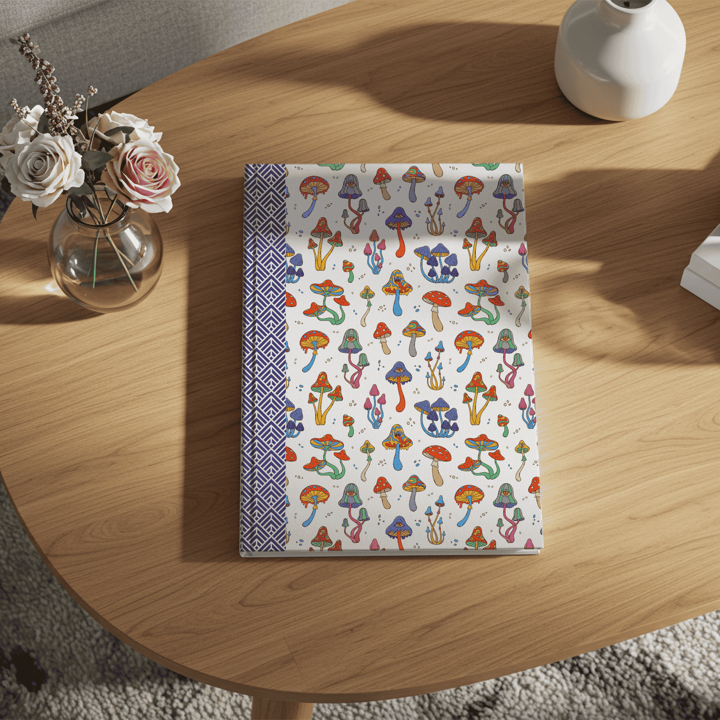 Hardcover Journal, Bright Colorful Whimsical Psychedelic Mushroom Design