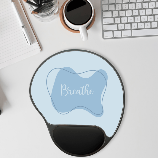 Tranquil Mouse Pad with Wrist Rest - Breathe Design, Office Decor, Gift for Coworkers, Ergonomic Desk Accessory, Stress Relief