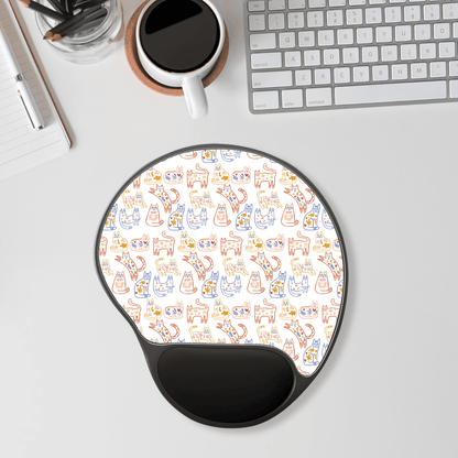 Mouse Pad with Wrist Rest, Ergonomic Mousepad with Wrist Support, Cat Design, Gaming Mousepad, Nordic Scandinavian Style Inspired Folk Art
