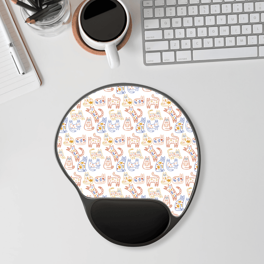 Mouse Pad with Wrist Rest, Ergonomic Mousepad with Wrist Support, Cat Design, Gaming Mousepad, Nordic Scandinavian Style Inspired Folk Art