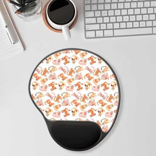 Mouse Pad with Wrist Rest, Ergonomic Mousepad with Wrist Support, Cat Design, Gaming Mousepad, Nordic Scandinavian Style Inspired Folk Art