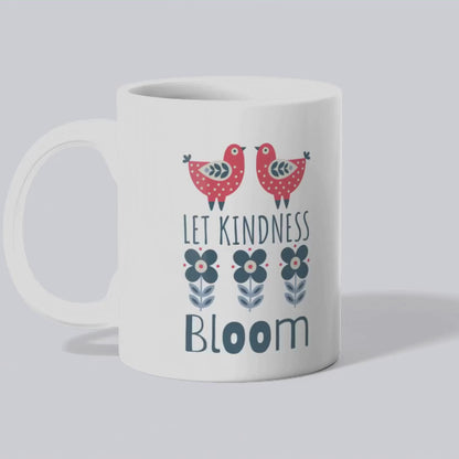 Kindness Mug - Let Kindness Bloom, Scandinavian Nordic Bird and Flower Design, Coffee Lover Gift, Tea Cup, BPA Free Ceramic Mug 11oz/15oz