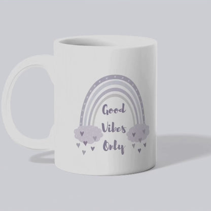 Purple Rainbow Hearts Good Vibes Only Ceramic Mug, Cute Coffee Cup, Gift for Her, Cute Tea Cup, BPA Free Ceramic Mug 11oz/15oz