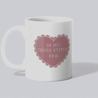 Charming Ceramic Mug for Cross Stitch Lovers with Heart Design, In My Cross Stitch Era, Gift for Her, Coffee Lover's Essential