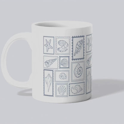 Shells & Stamps Ceramic Mug - Coastal Decor, Ocean Lover Gift, Nautical Kitchen, Beach House Essentials, Summer Vibes